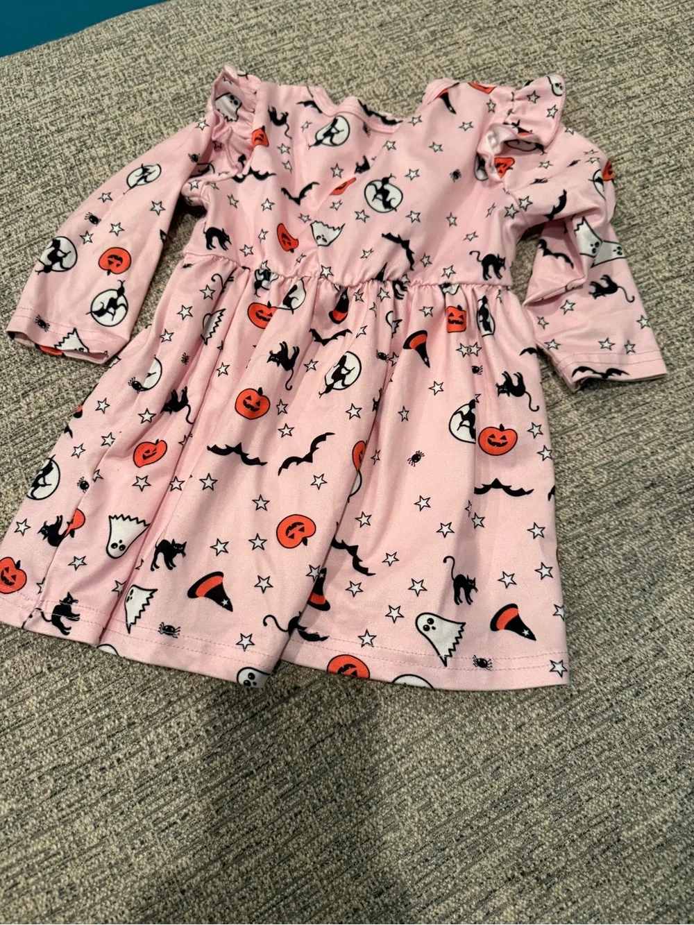Girls 6-9M Pink Halloween Dress Ghost Pumpkin Bat Long Sleeve Fall